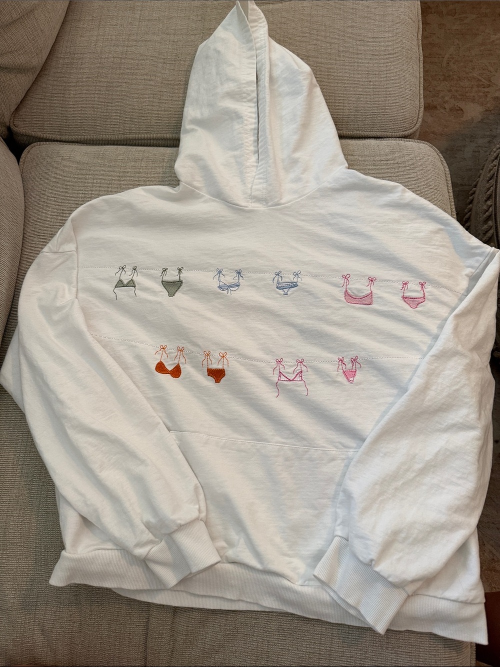 White Hoodie with Colorful Bikini Embroidery